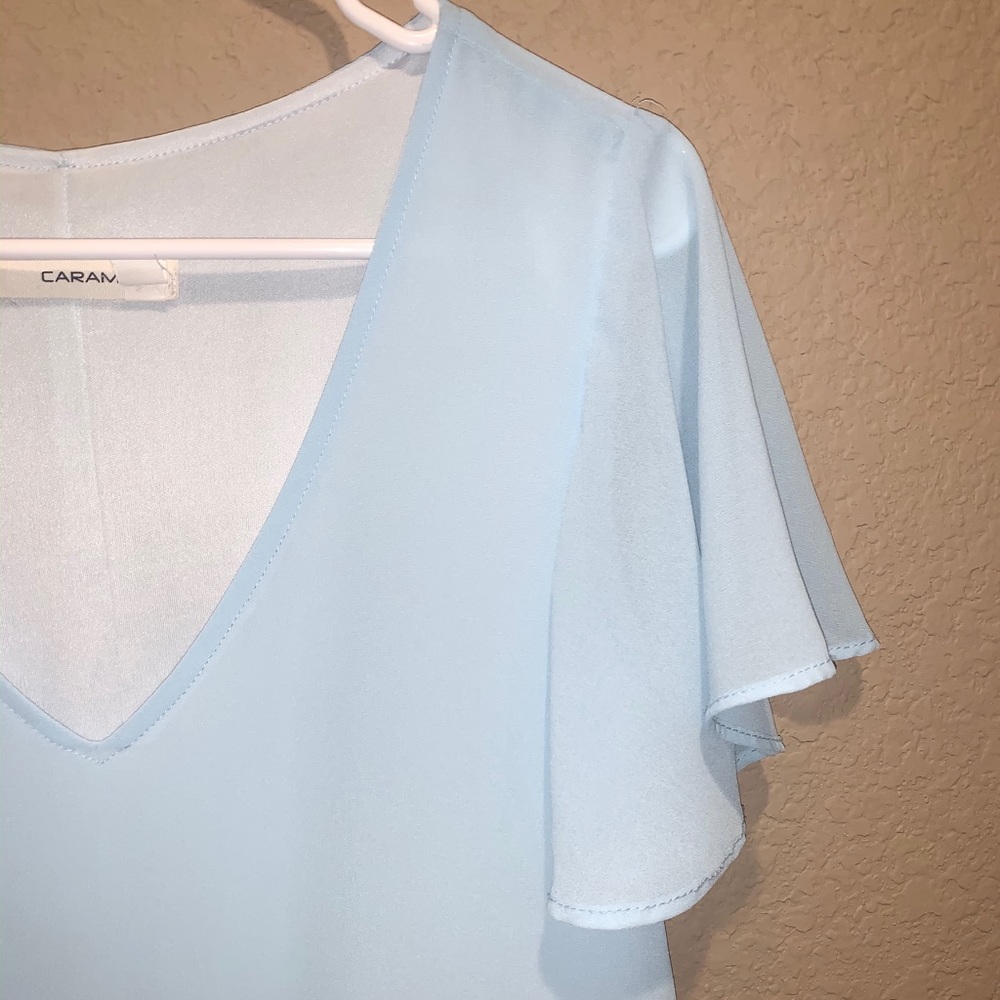 Riff Raff Flutter Sleeve V-neckline Dress Blue - Picture 5 of 7